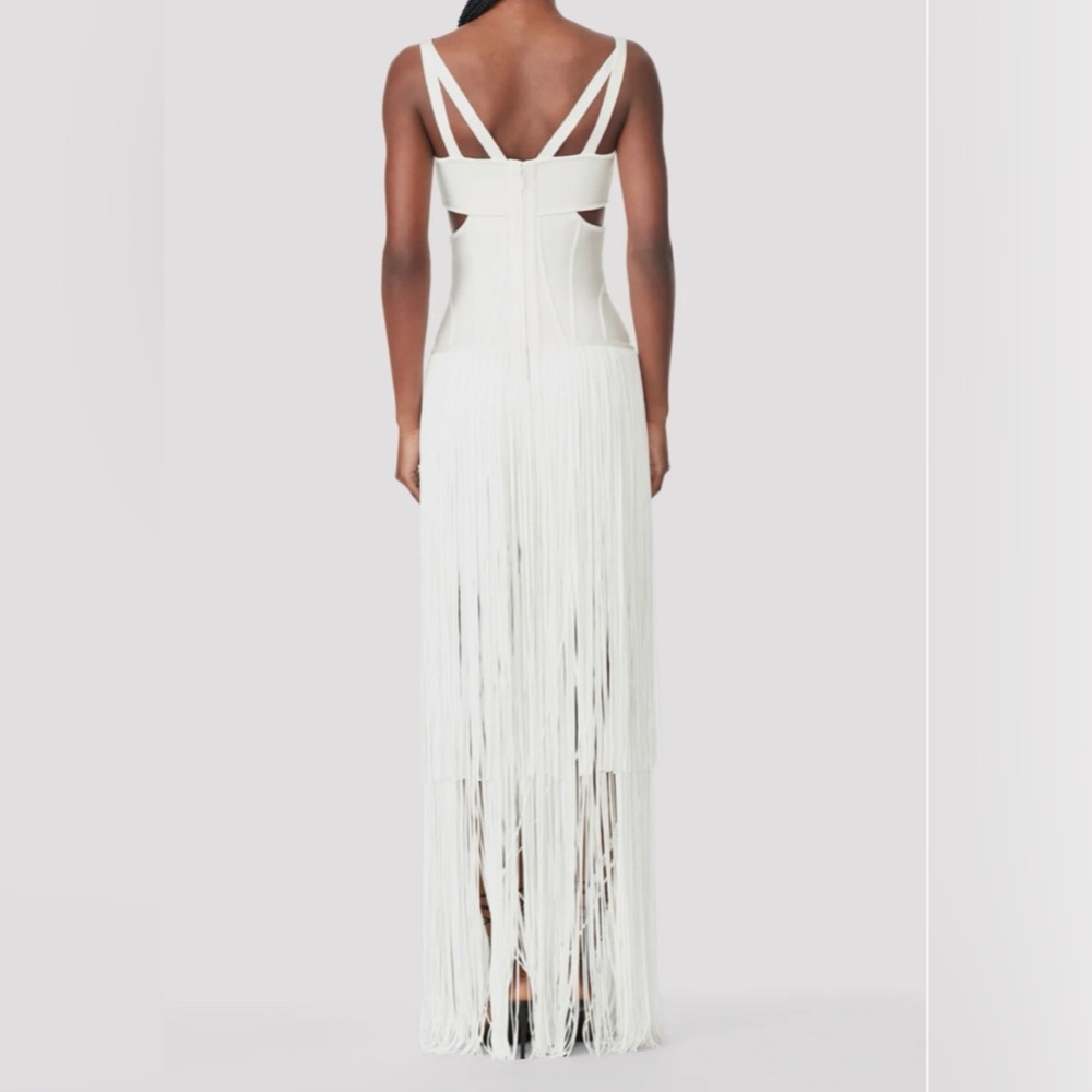 Herve Leger Paris Women's Ivory Fringe Cutout Strappy Dress Size S NWT - Picture 4 of 7